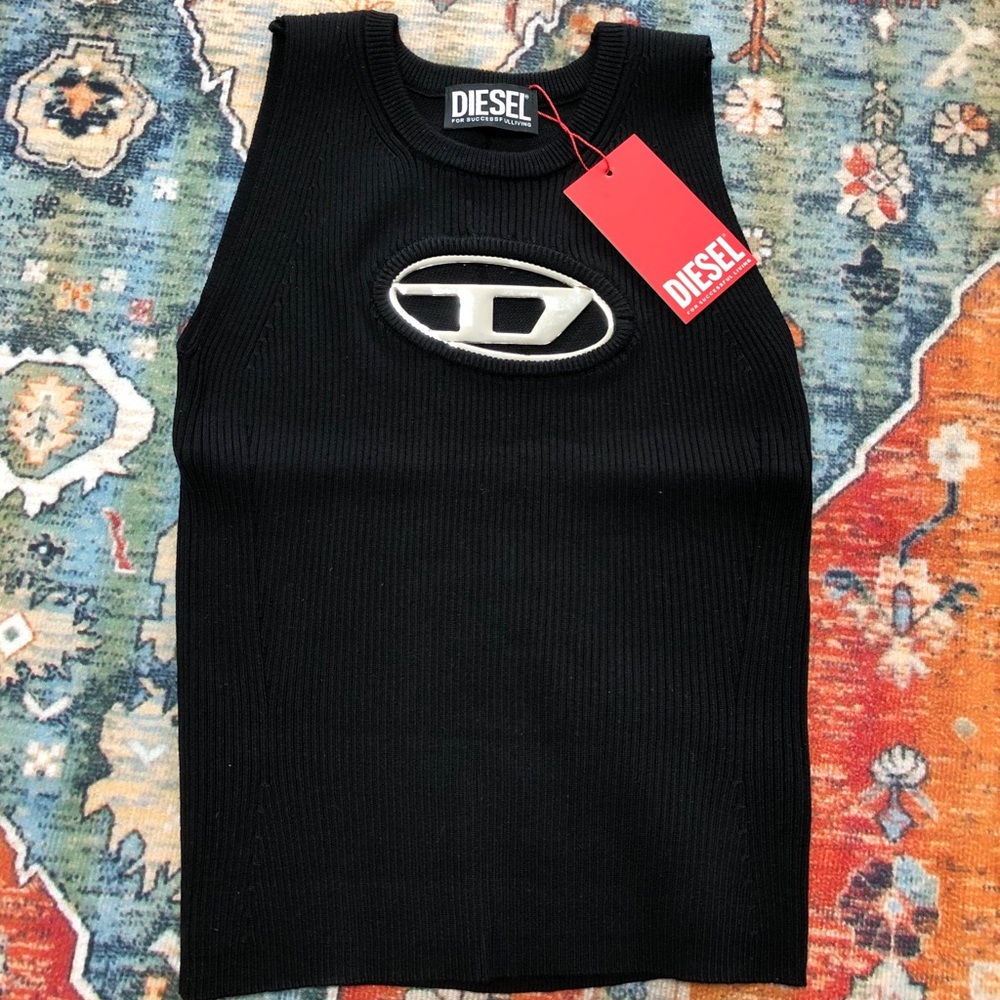 Diesel Black Ribbed Tank with Logo